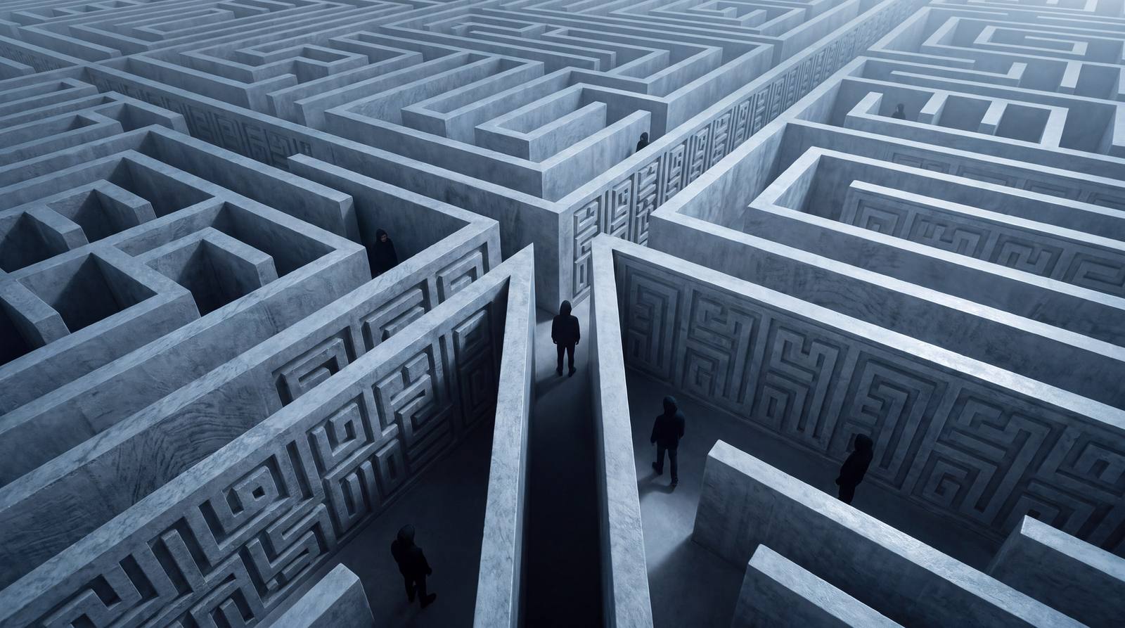 Square-Kufic labyrinth walls seen from above